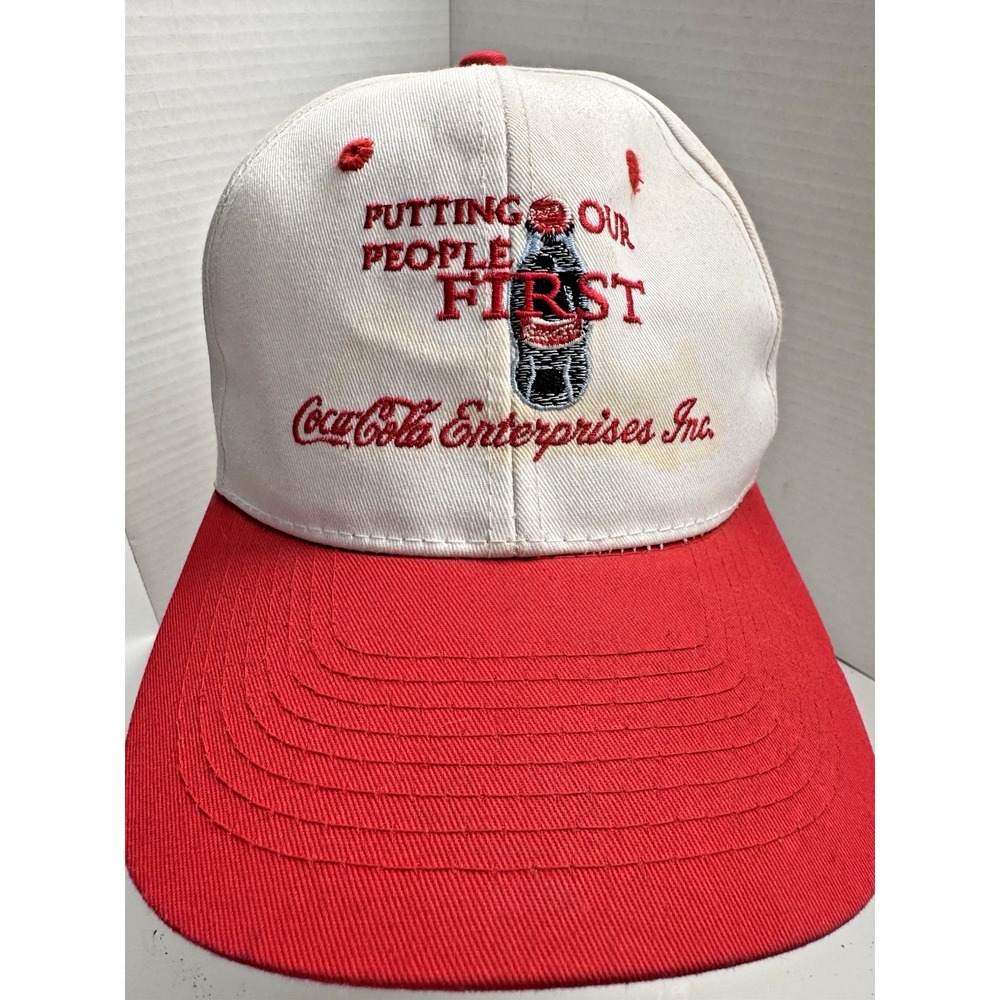 Vintage Coca-Cola Snapback Hat Cap White/Red Trucker Putting People First *SEE